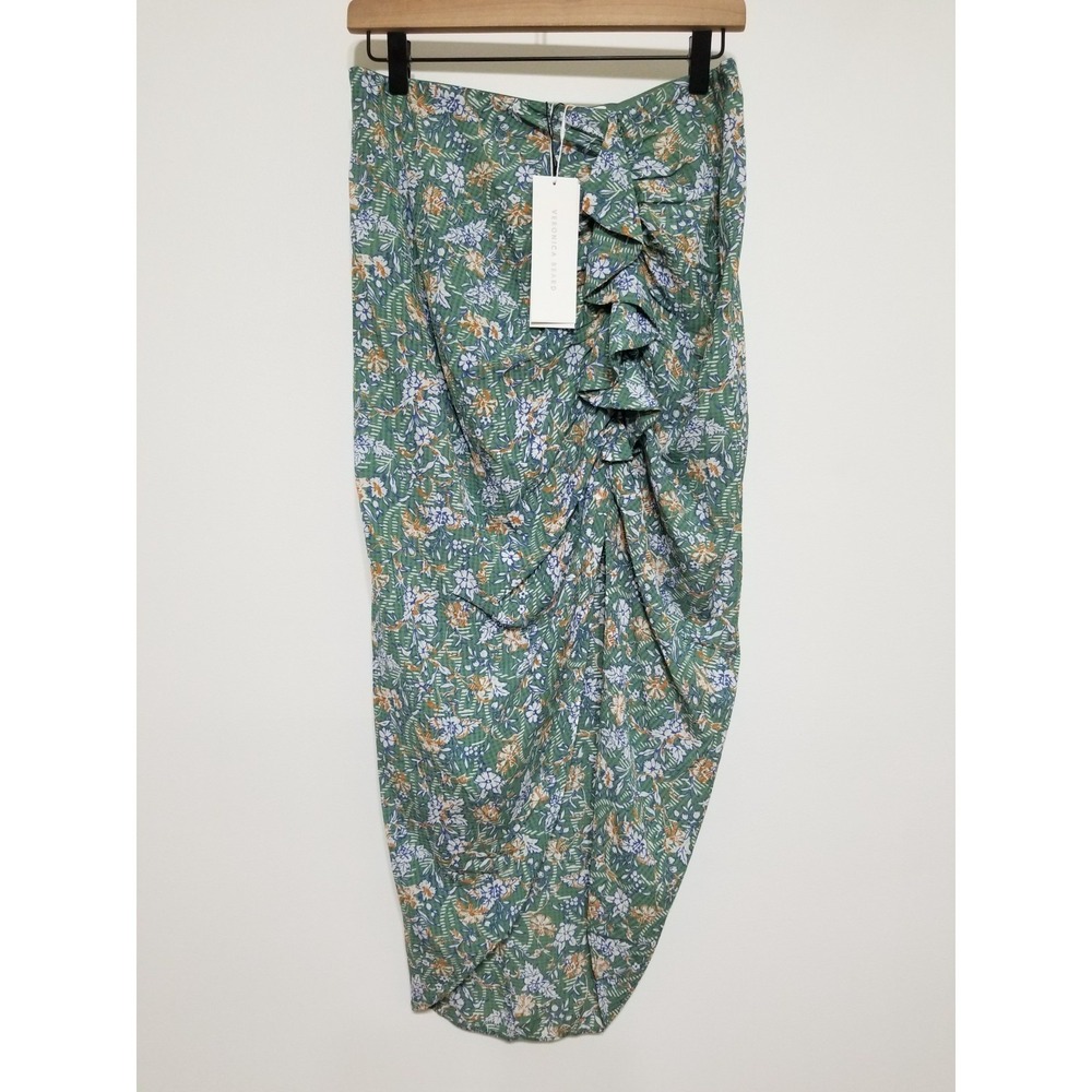 Veronica Beard Hazel Floral Asymmetric Ruffle Skirt Seafoam NWT Size M $298 - Picture 6 of 16